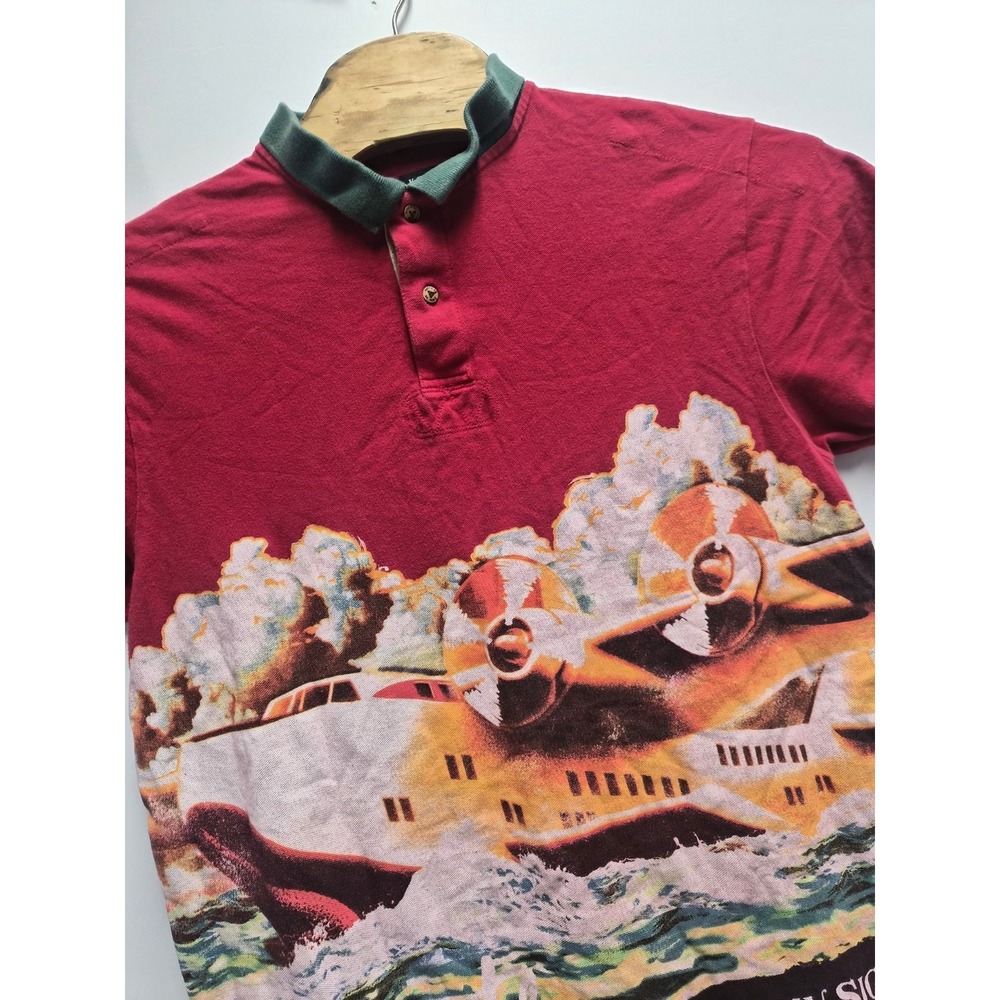 Akoo Polo Shirt Men All Over Print City Party‎ Sz XXL Red Multicolor